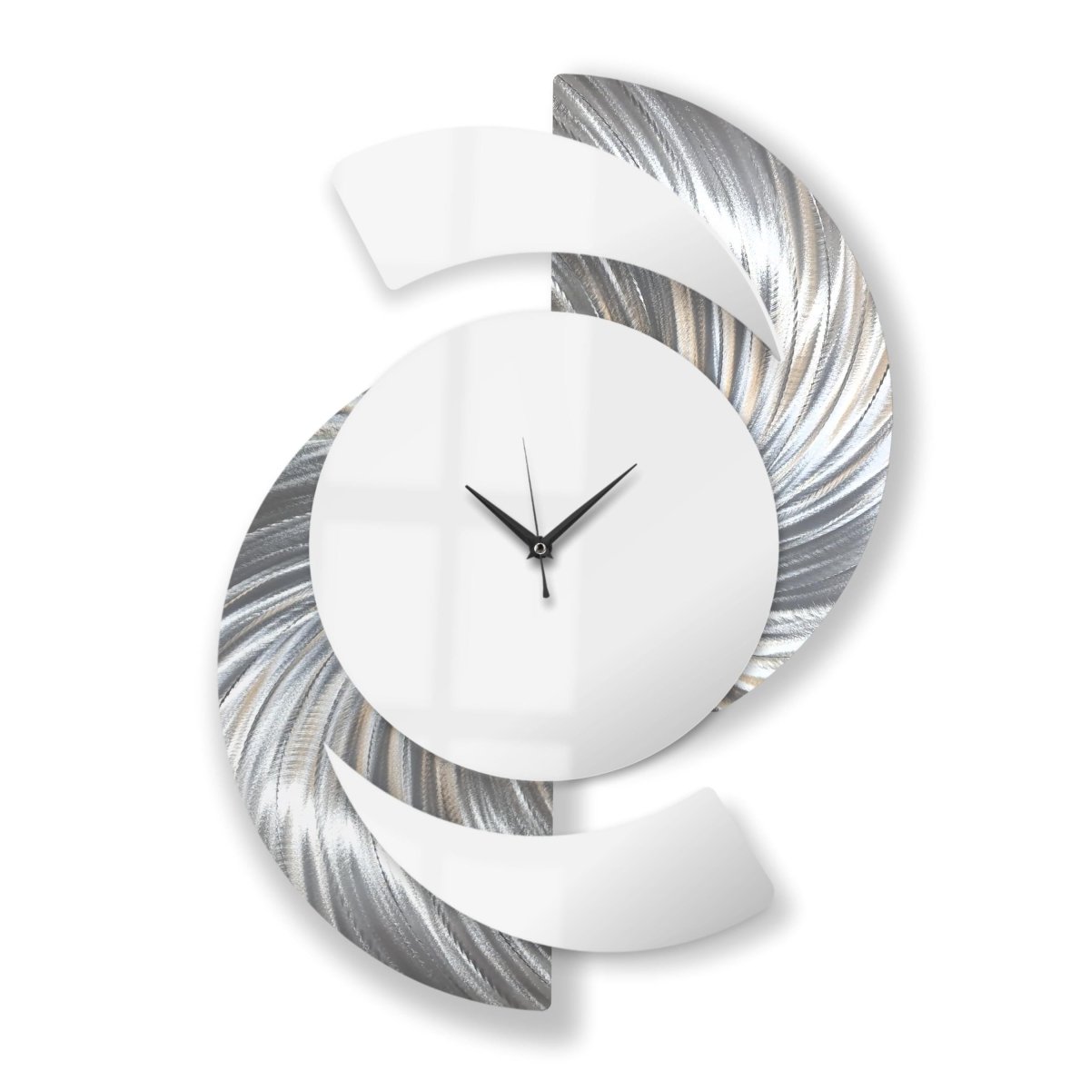 Silver & White Wall Clock - Luxury Abstract Art, Metal Wall Sculpture, Silent Quartz - 18x24" - Modern Elements Metal Art - INV36387272