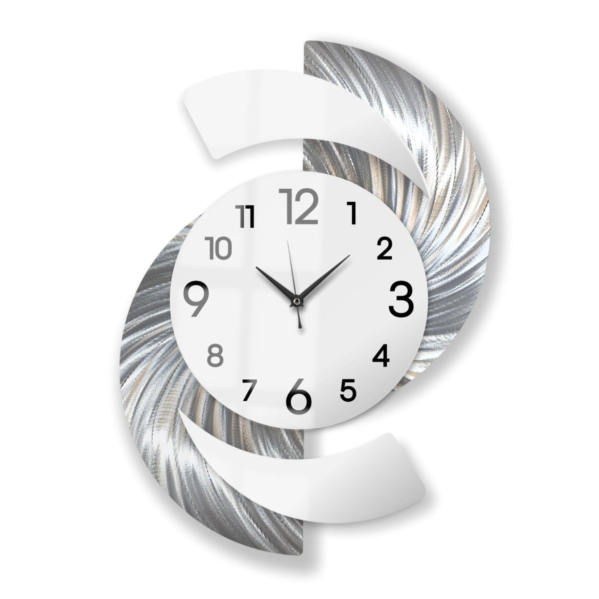 Silver & White Wall Clock - Luxury Abstract Art, Metal Wall Sculpture, Silent Quartz - 18x24" - Modern Elements Metal Art - INV36387272