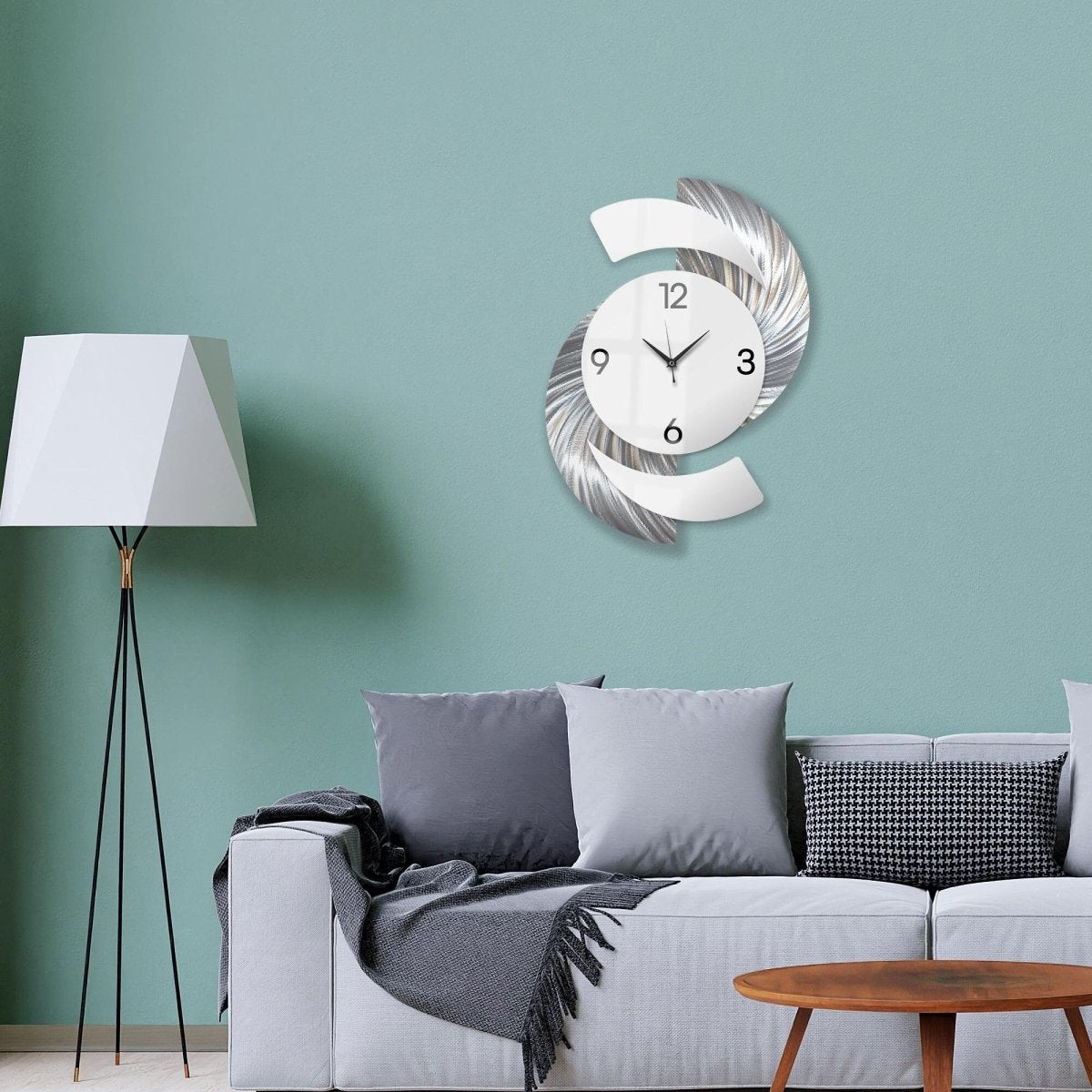 Silver & White Wall Clock - Luxury Abstract Art, Metal Wall Sculpture, Silent Quartz - 18x24" - Modern Elements Metal Art - INV36387272