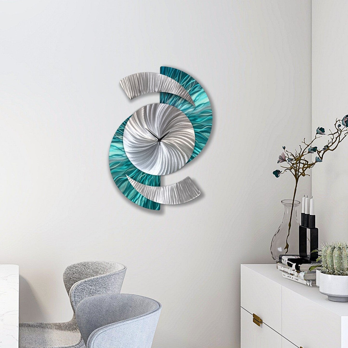 Teal Clock Titled Elliptical - Modern Elements Metal Art - INV363782SX