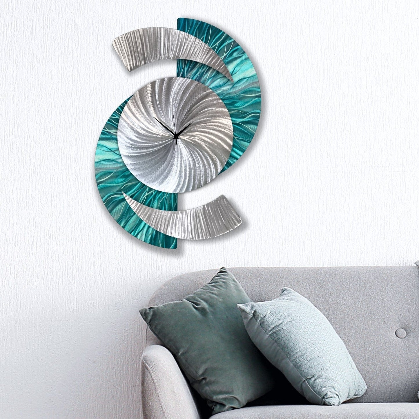 Teal Clock Titled Elliptical - Modern Elements Metal Art - INV363782SX