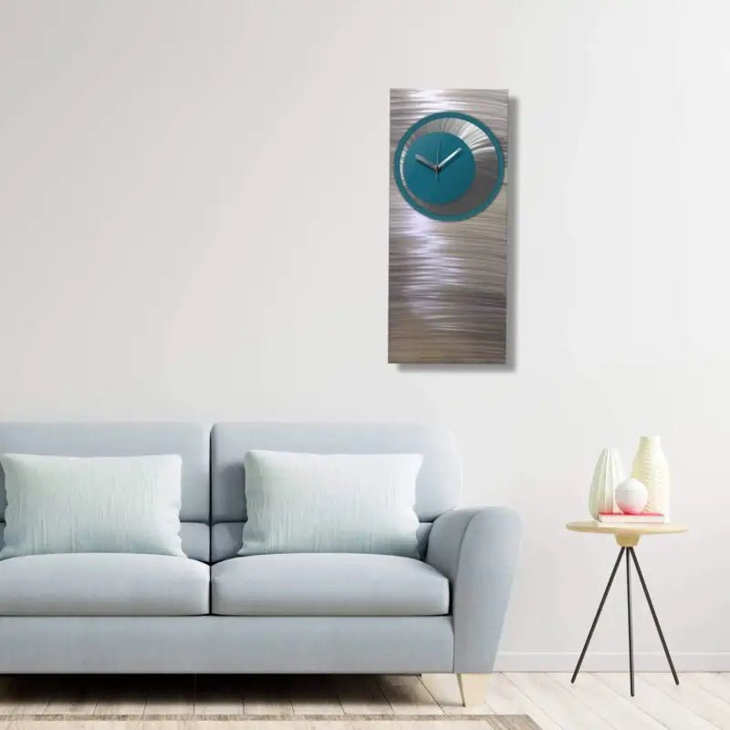 Teal Large Wall Clock Titled Synergy - Modern Elements Metal Art