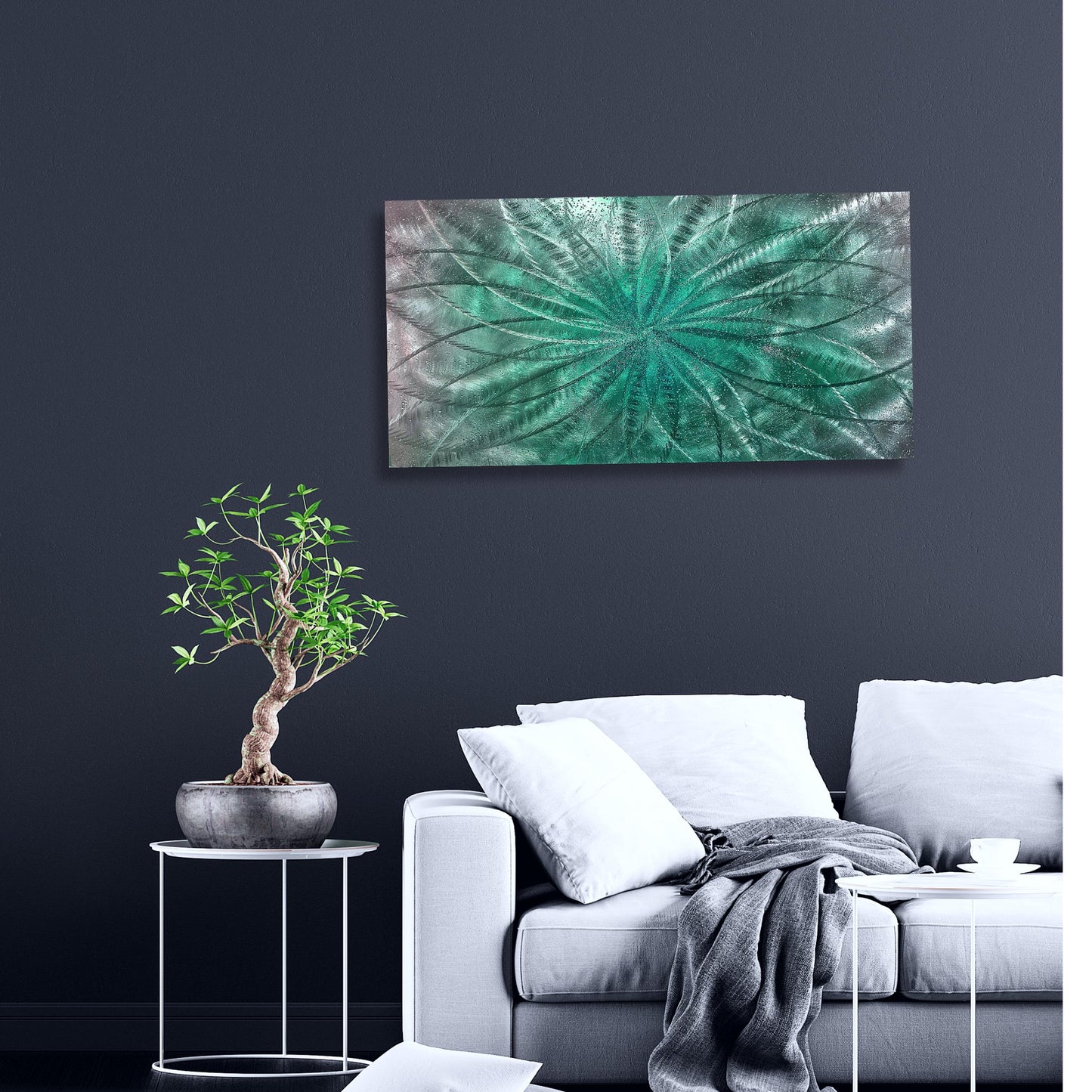 Teal Metal Wall Art Infused Cushed Glass - Titled "Atomique" Limited Edition - Modern Elements Metal Art - ME965HK