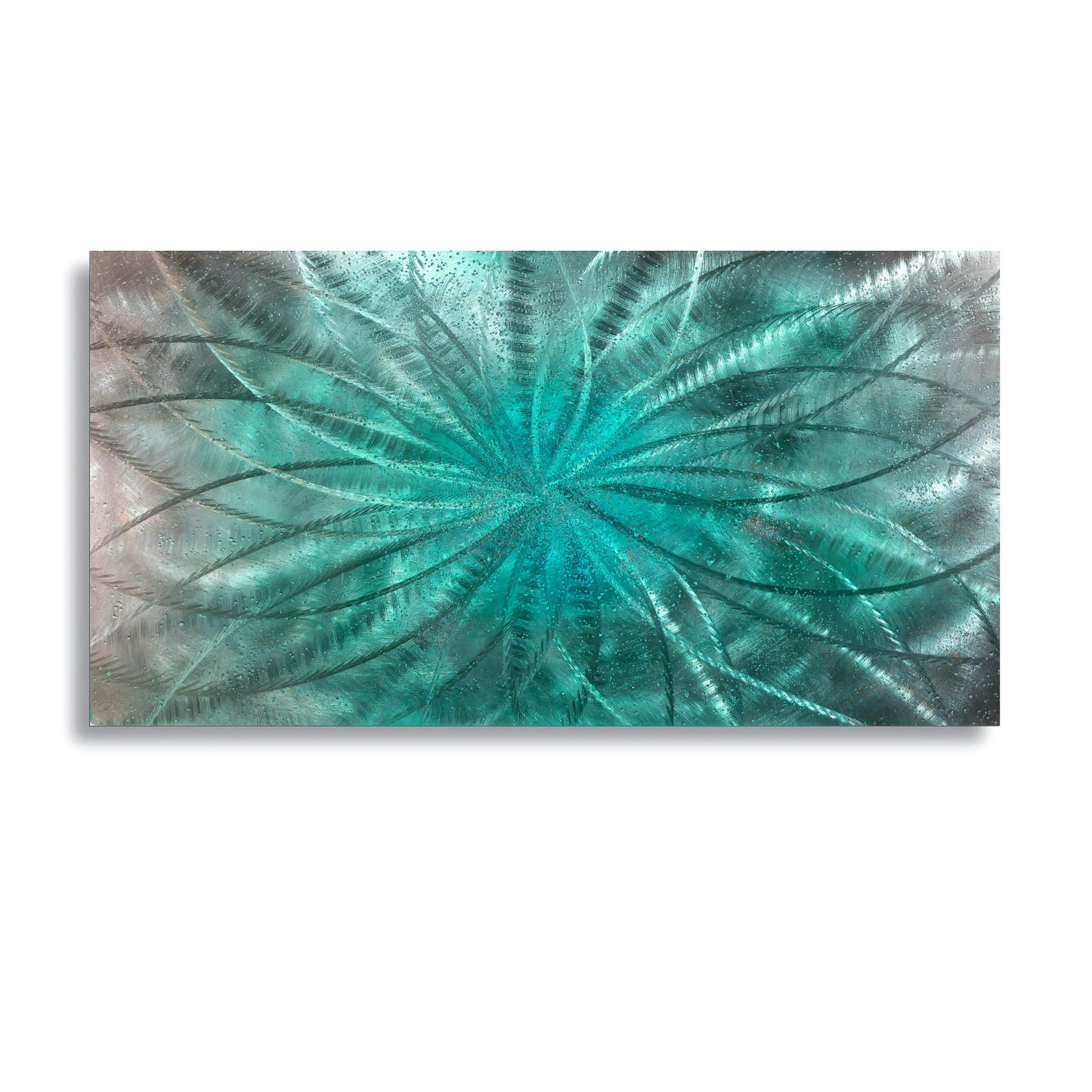 Teal Metal Wall Art Infused Cushed Glass - Titled "Atomique" Limited Edition - Modern Elements Metal Art - ME965HK