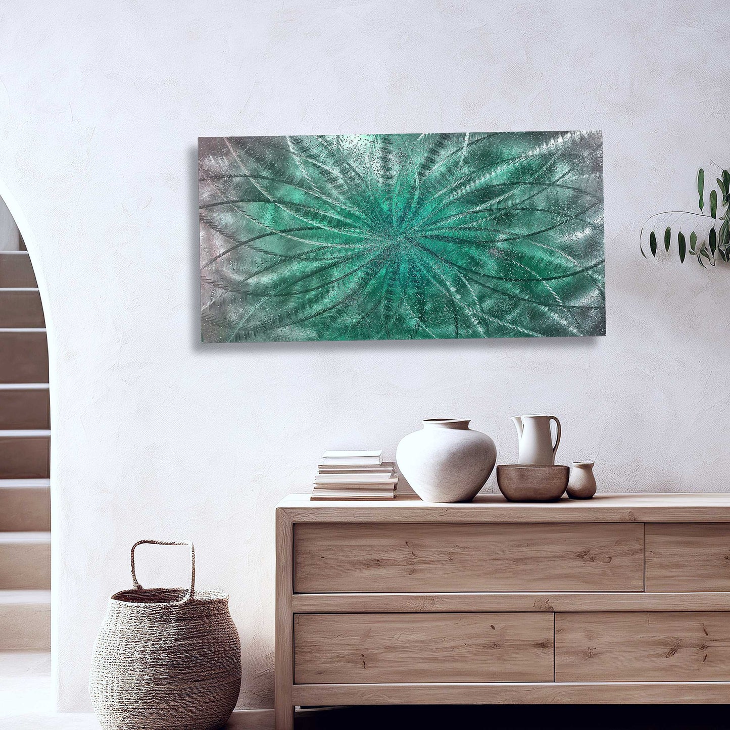 Teal Metal Wall Art Infused Cushed Glass - Titled "Atomique" Limited Edition - Modern Elements Metal Art - ME965HK