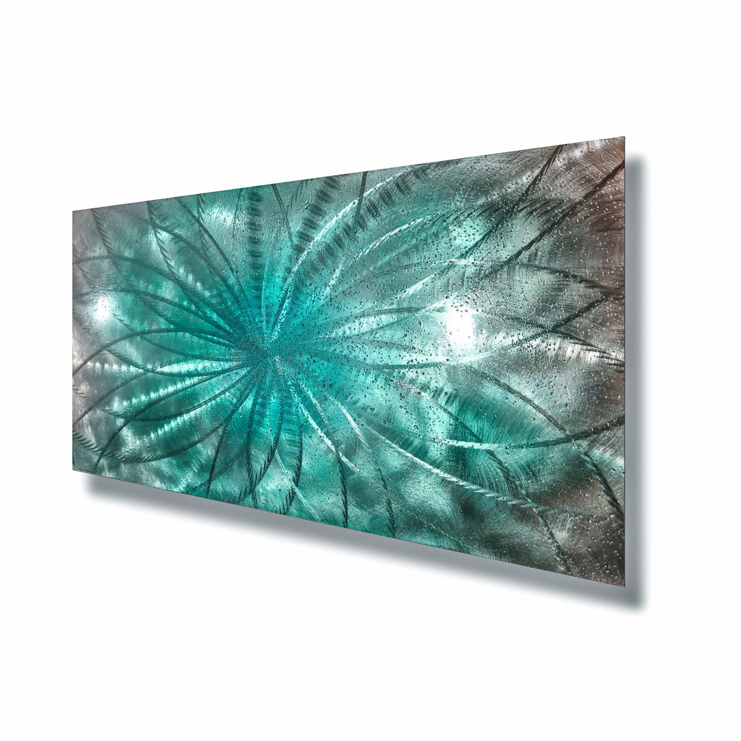 Teal Metal Wall Art Infused Cushed Glass - Titled "Atomique" Limited Edition - Modern Elements Metal Art - ME965HK