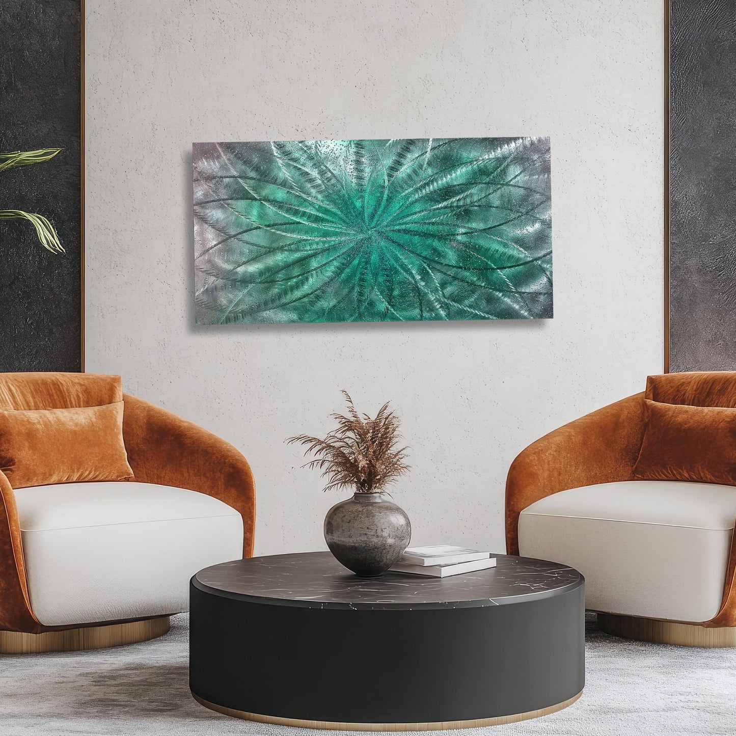 Teal Metal Wall Art Infused Cushed Glass - Titled "Atomique" Limited Edition - Modern Elements Metal Art - ME965HK
