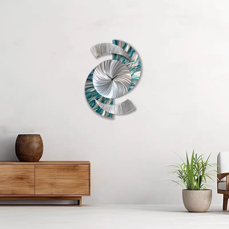 Teal Metal Wall Clock - Stylish Large Modern Sculpture for Unique Decor - Modern Elements Metal Art - ME928298X