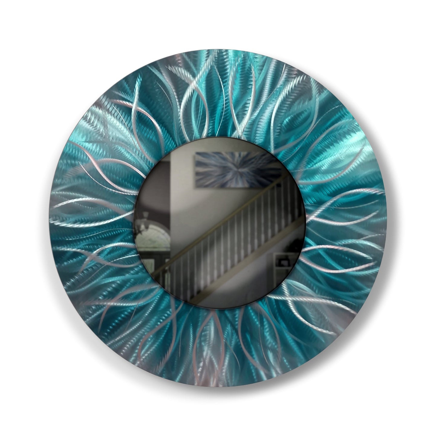Teal Metal Wall Mirror Titled Radiation - Modern Elements Metal Art - MJ852928 - 1