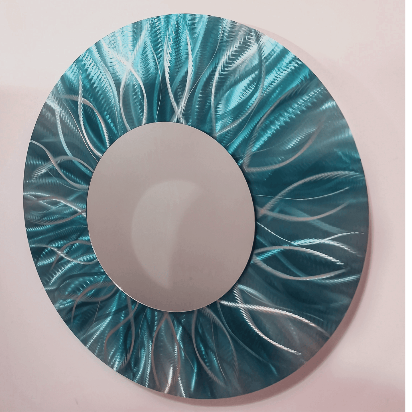 Teal Metal Wall Mirror Titled Radiation - Modern Elements Metal Art - MJ852928 - 1
