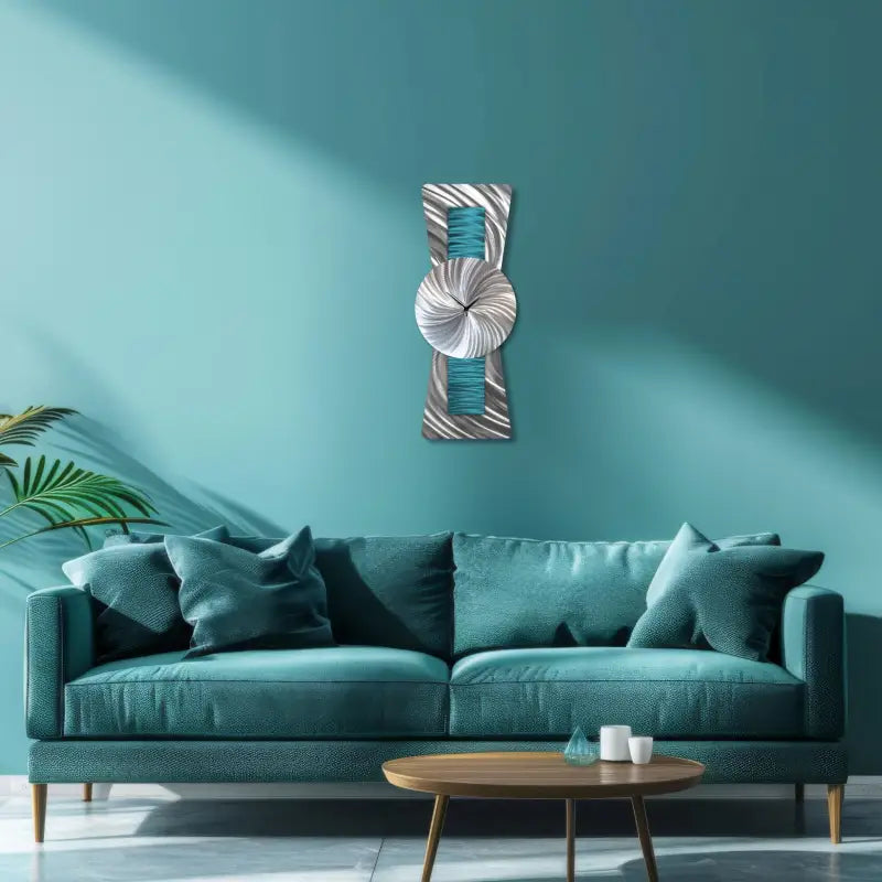 Teal Wall Clock Large Unique Clocks Metal Modern Elements Art