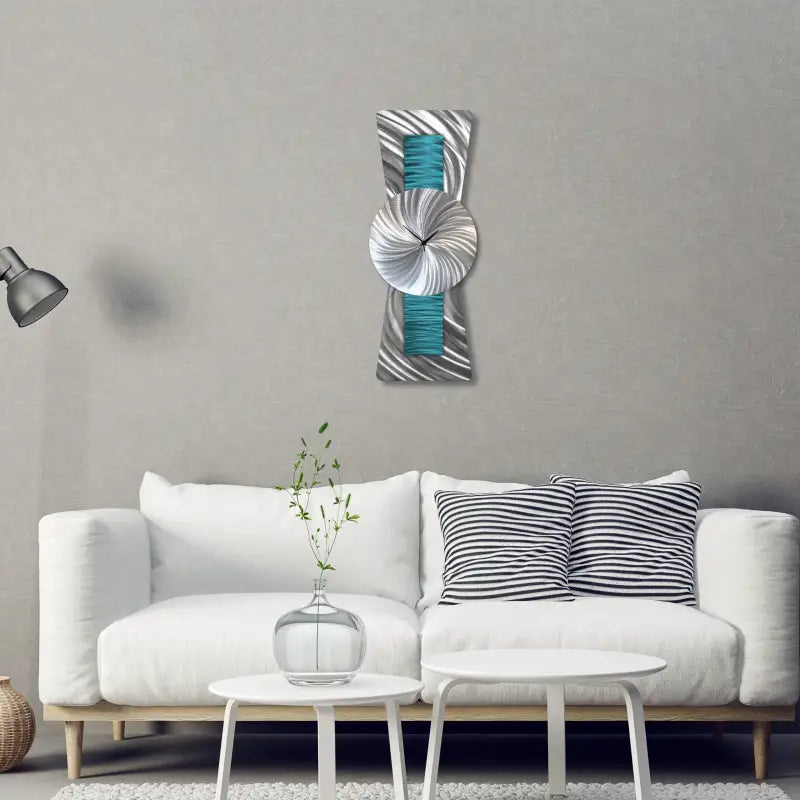 Teal Wall Clock Large Unique Clocks Metal Modern Elements Art