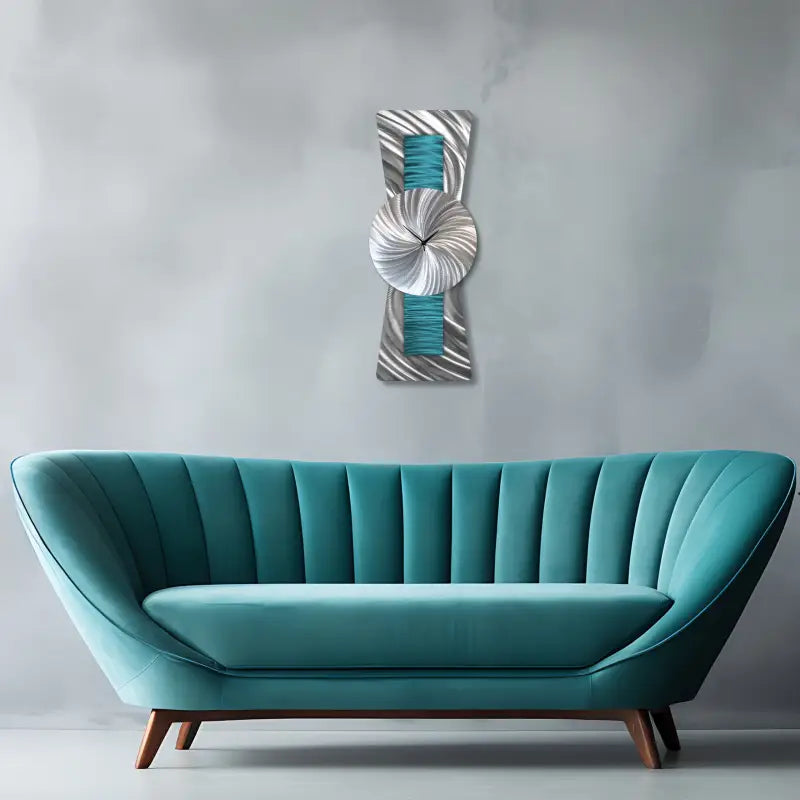 Teal Wall Clock Large Unique Clocks Metal Modern Elements Art