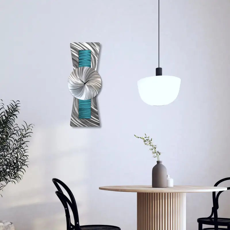 Teal Wall Clock Large Unique Clocks Metal Modern Elements Art