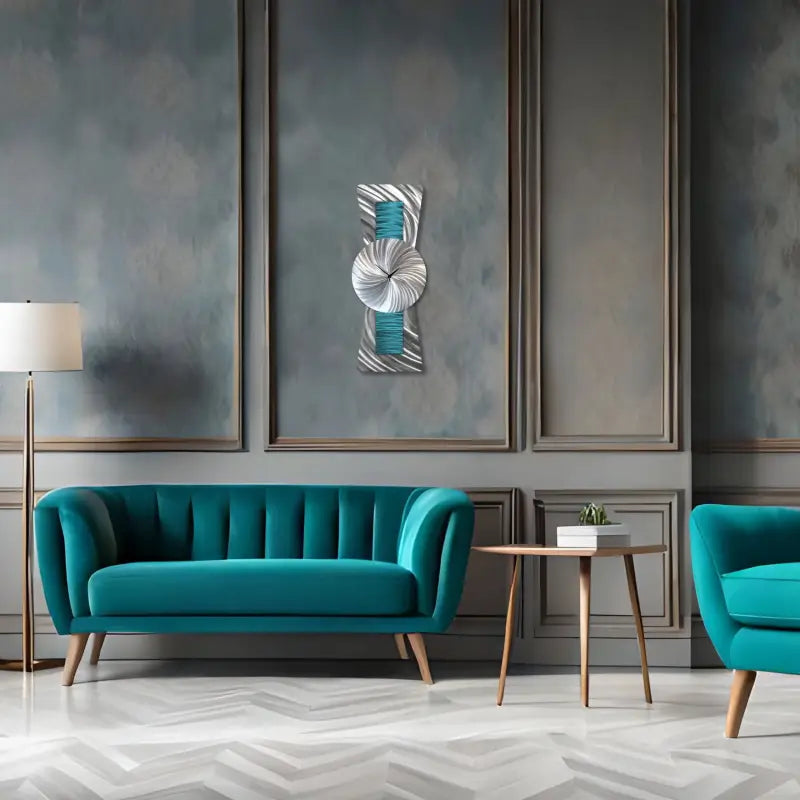 Teal Wall Clock Large Unique Clocks Metal Modern Elements Art
