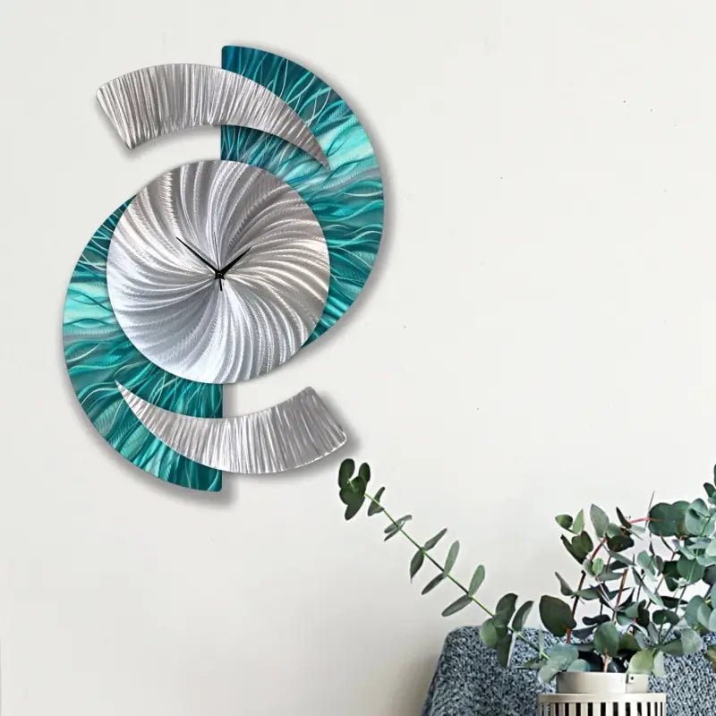 Teal Wall Clock Titled "Elliptical" - Modern Elements Metal Art - 627827380