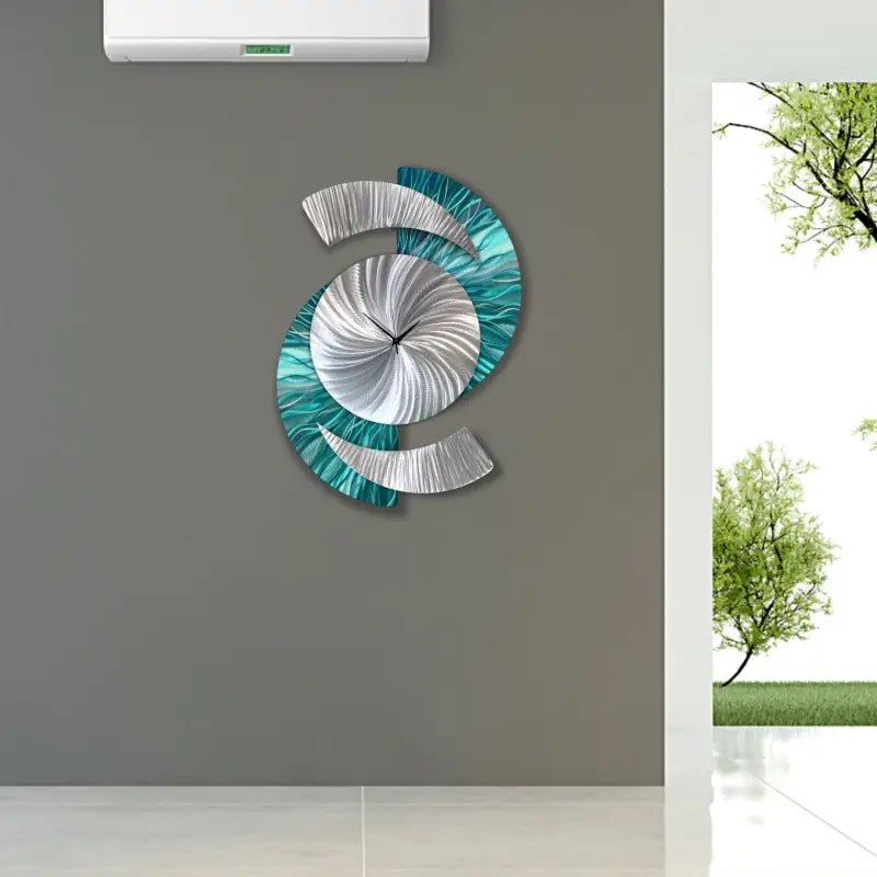 Teal Wall Clock Titled "Elliptical" - Modern Elements Metal Art - 627827380