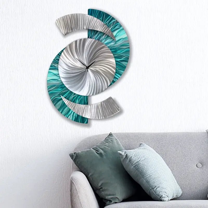 Teal Wall Clock Titled "Elliptical" - Modern Elements Metal Art - 627827380