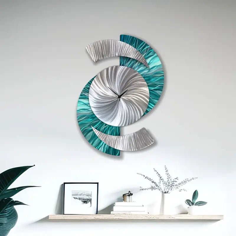 Teal Wall Clock Titled "Elliptical" - Modern Elements Metal Art - 627827380