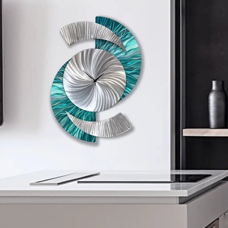 Teal Wall Clock Titled "Elliptical" - Modern Elements Metal Art - 627827380