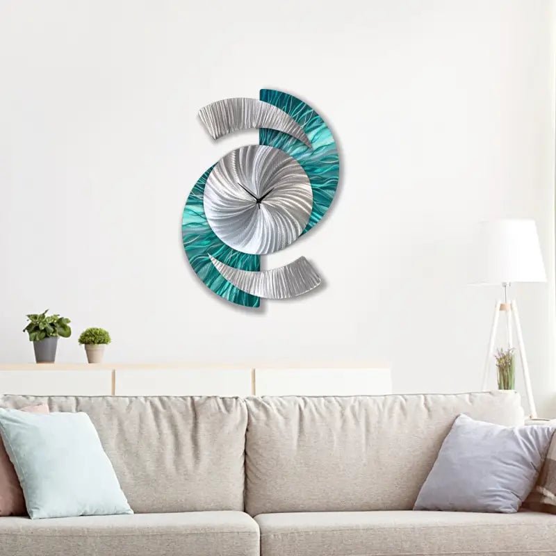 Teal Wall Clock Titled "Elliptical" - Modern Elements Metal Art - 627827380