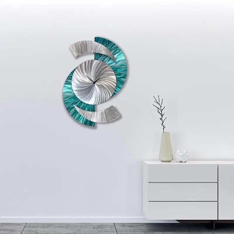 Teal Wall Clock Titled "Elliptical" - Modern Elements Metal Art - 627827380