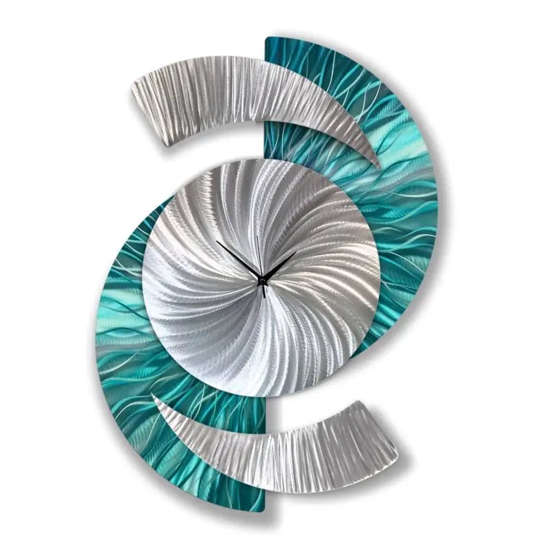 Teal Wall Clock Titled "Elliptical" - Modern Elements Metal Art - 627827380