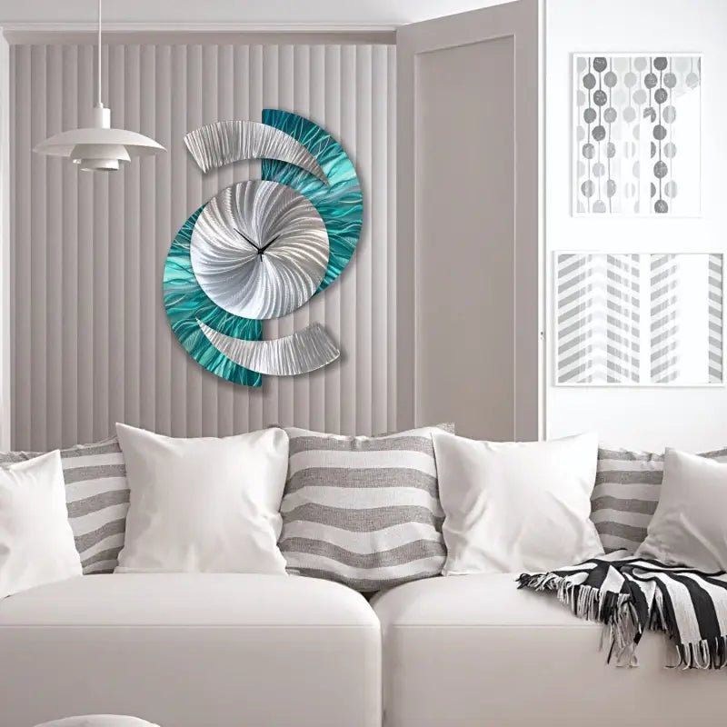 Teal Wall Clock Titled "Elliptical" - Modern Elements Metal Art - 627827380