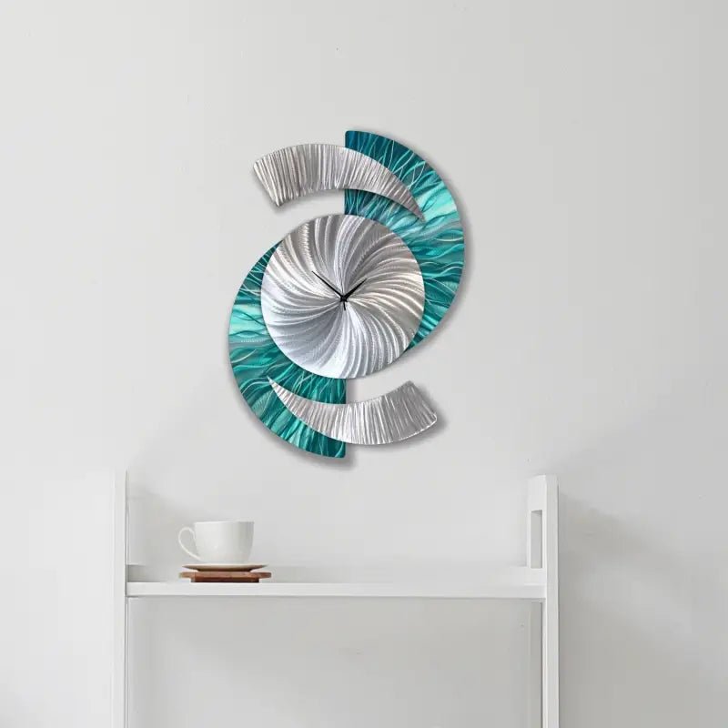 Teal Wall Clock Titled "Elliptical" - Modern Elements Metal Art - 627827380