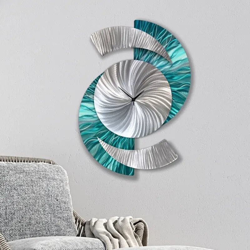Teal Wall Clock Titled "Elliptical" - Modern Elements Metal Art - 627827380