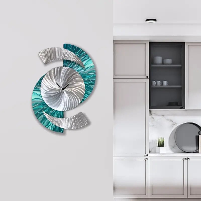 Teal Wall Clock Titled "Elliptical" - Modern Elements Metal Art - 627827380