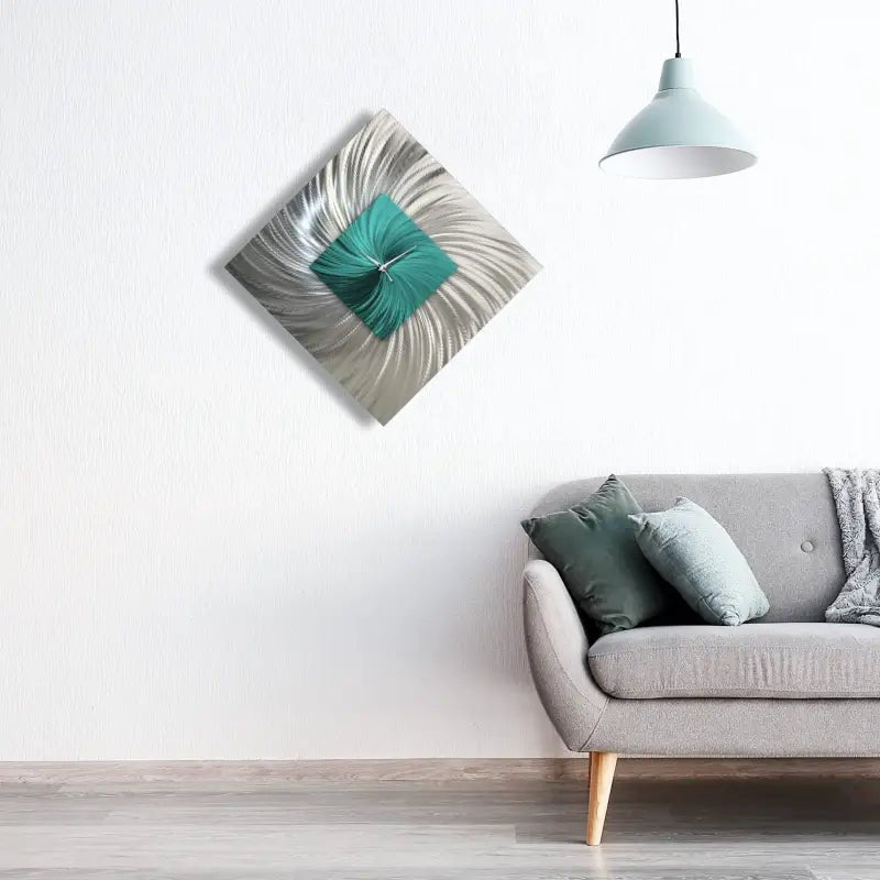 Teal Wall Clock Titled ''Tealo'' - Modern Elements Metal Art - INV2828272