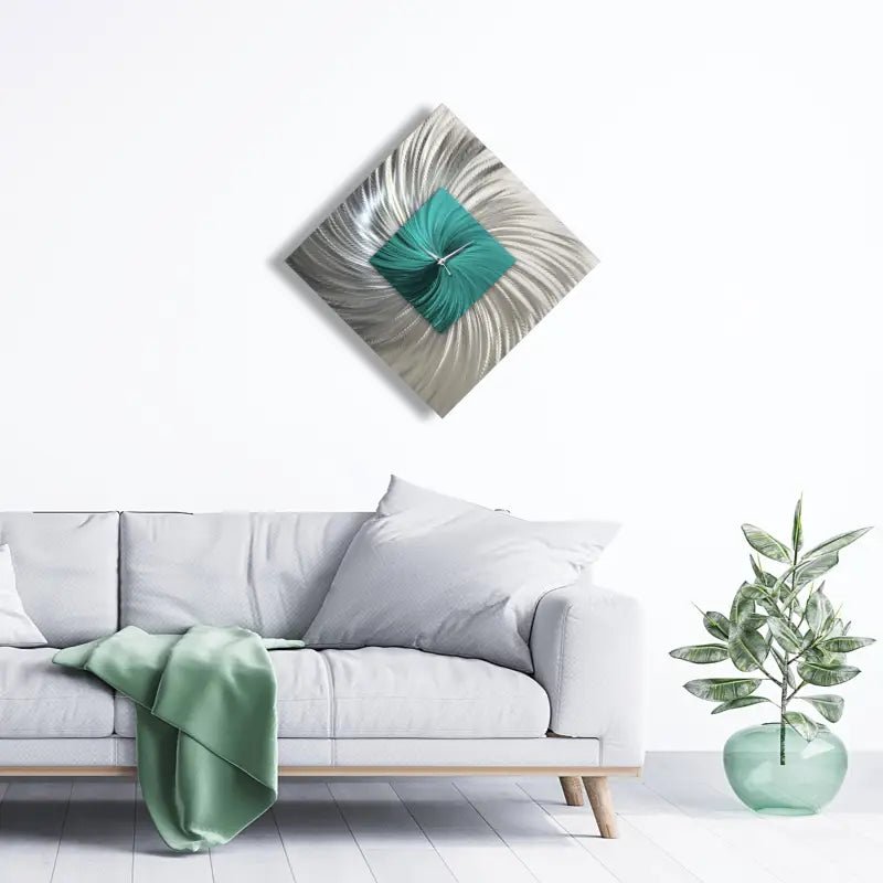 Teal Wall Clock Titled ''Tealo'' - Modern Elements Metal Art - INV2828272