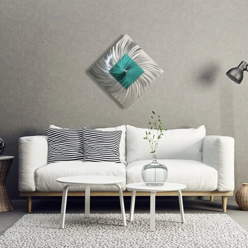 Teal Wall Clock Titled ''Tealo'' - Modern Elements Metal Art - INV2828272