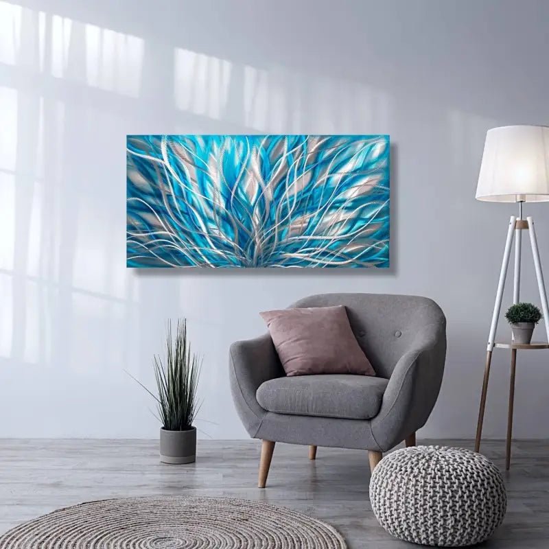 Turquoise Wall Painting Titled "InBloom" - Modern Elements Metal Art - ME965HK - 2