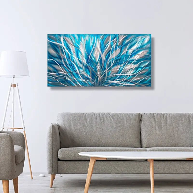 Turquoise Wall Painting Titled "InBloom" - Modern Elements Metal Art - ME965HK - 2
