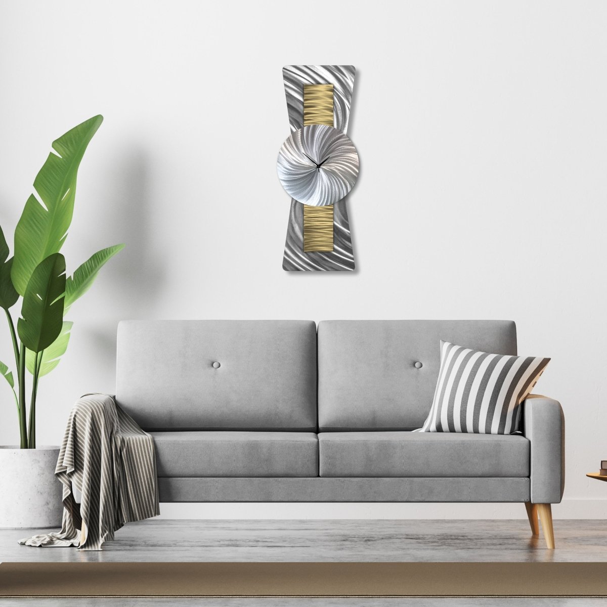 Unique Gold and Silver Large Wall Clock - Modern Decorative Sculpture for Unique Home Decor - Modern Elements Metal Art - ME963828J