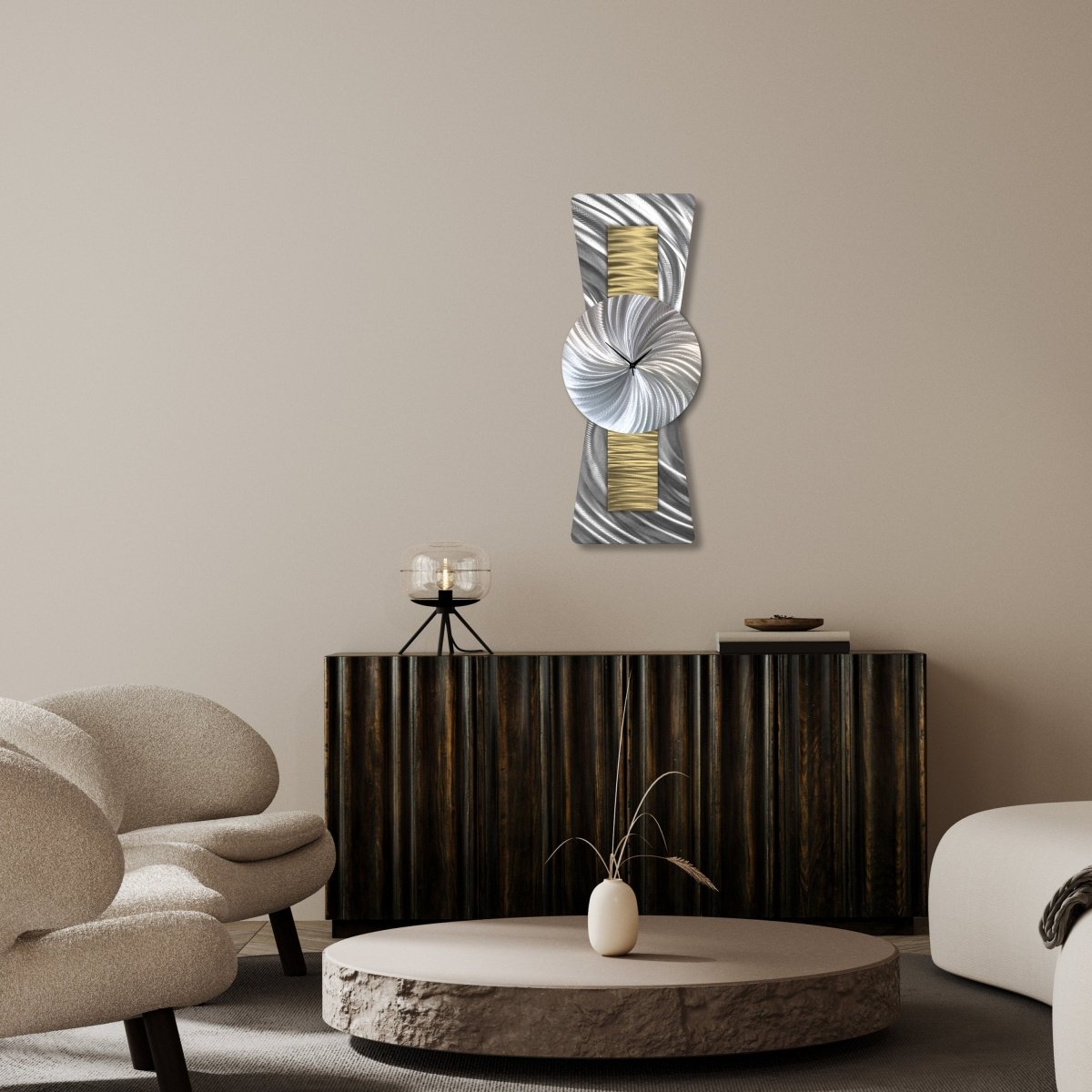 Unique Gold and Silver Large Wall Clock - Modern Decorative Sculpture for Unique Home Decor - Modern Elements Metal Art - ME963828J