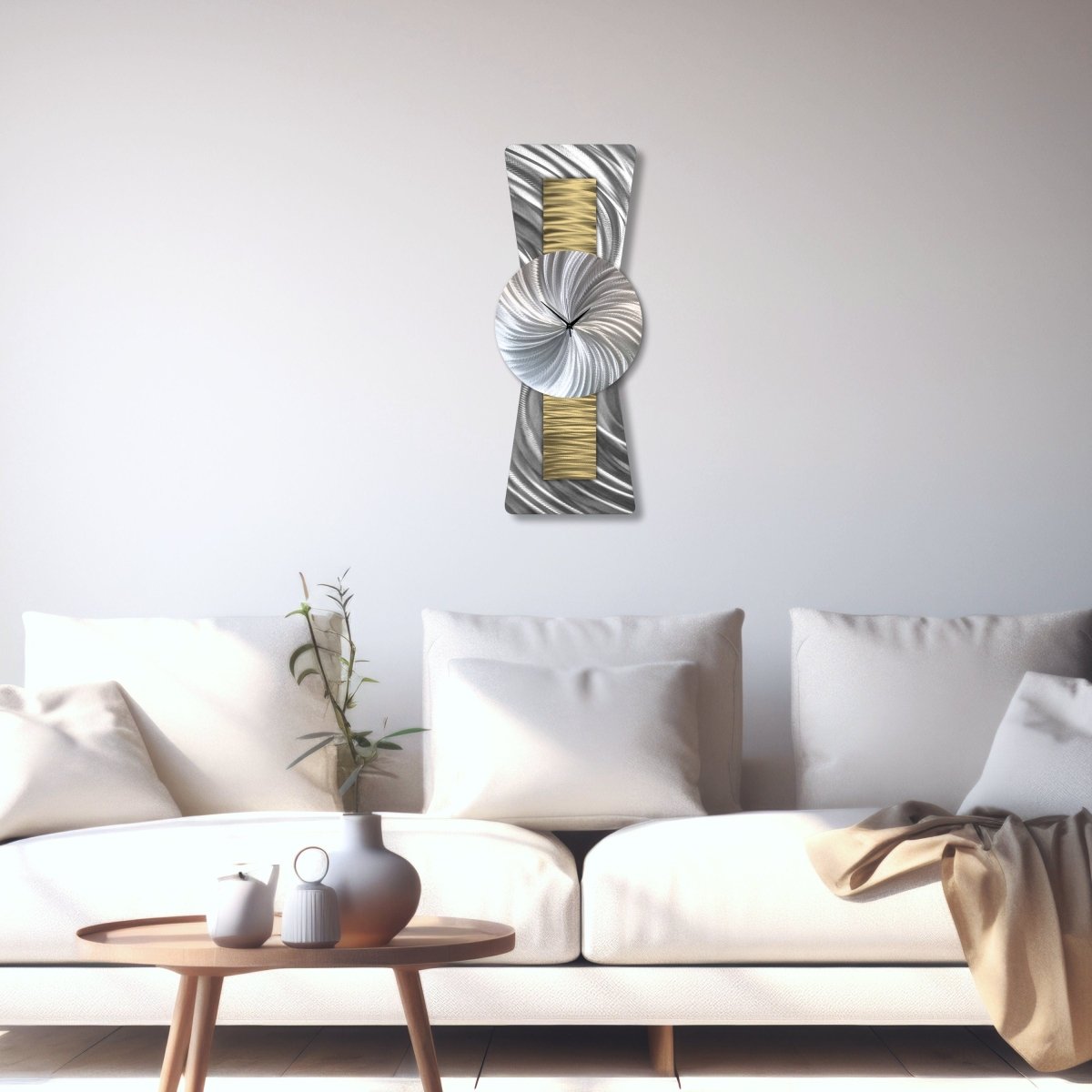 Unique Gold and Silver Large Wall Clock - Modern Decorative Sculpture for Unique Home Decor - Modern Elements Metal Art - ME963828J