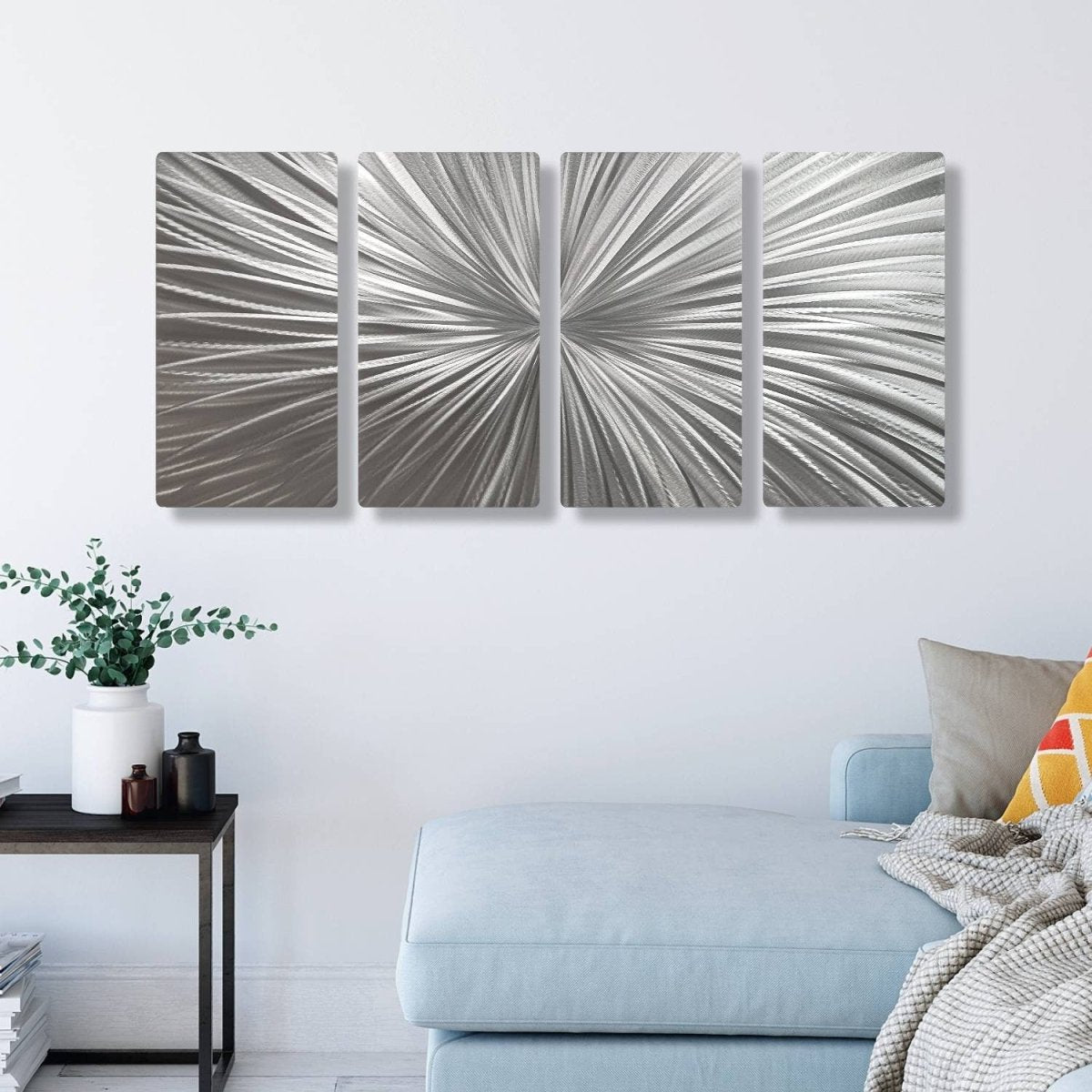 Unique Luxury Silver Metal Wall Art Sculpture - Handmade Gallery Art Set of 4 - Modern Elements Metal Art - ME7873J