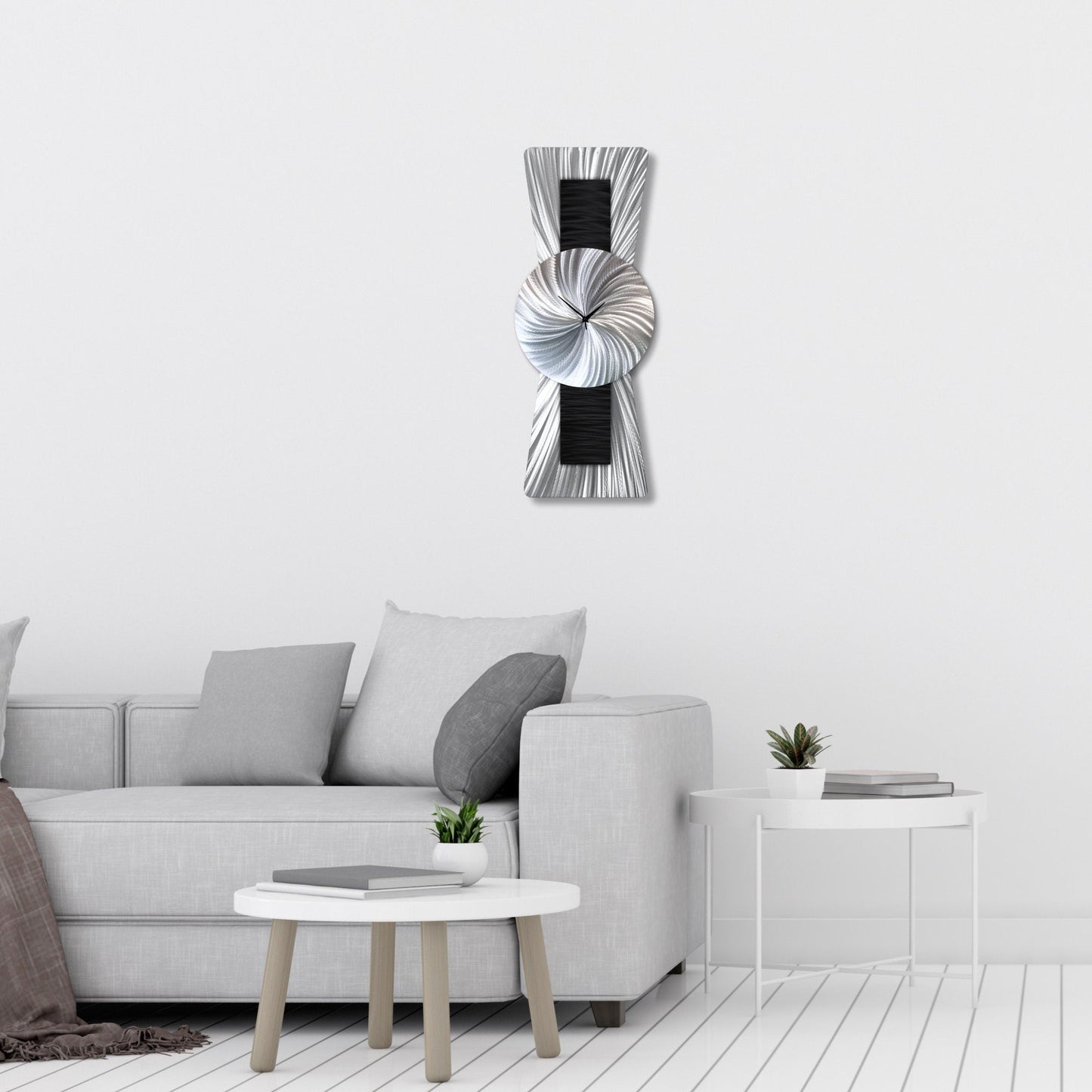 Unique Silver Black Metal Wall Clock Titled Twilight - Modern Elements Metal Art - ME962728K_1