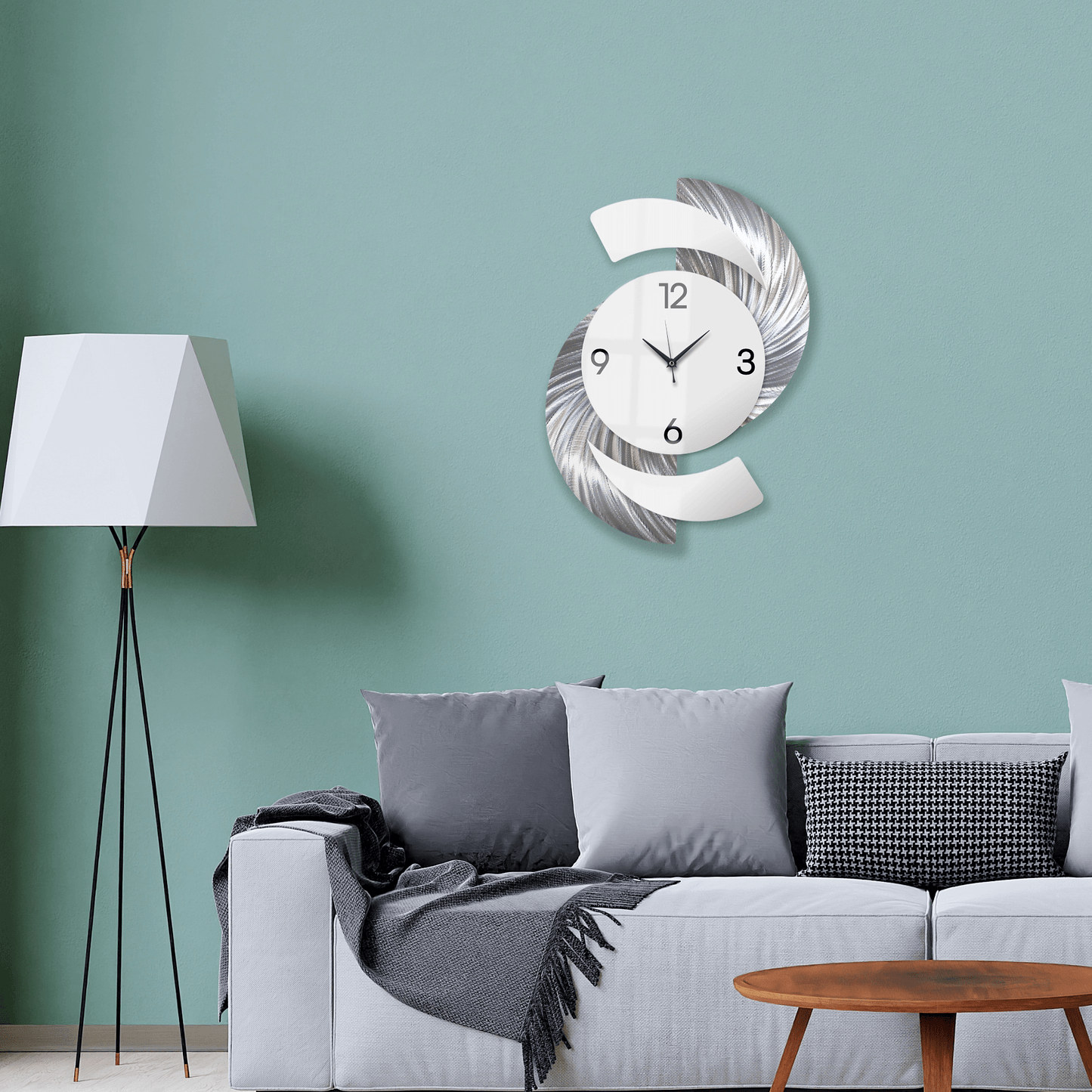 White & Silver Wall Clock Titled "Elliptical" - Modern Elements Metal Art - INV3999SL