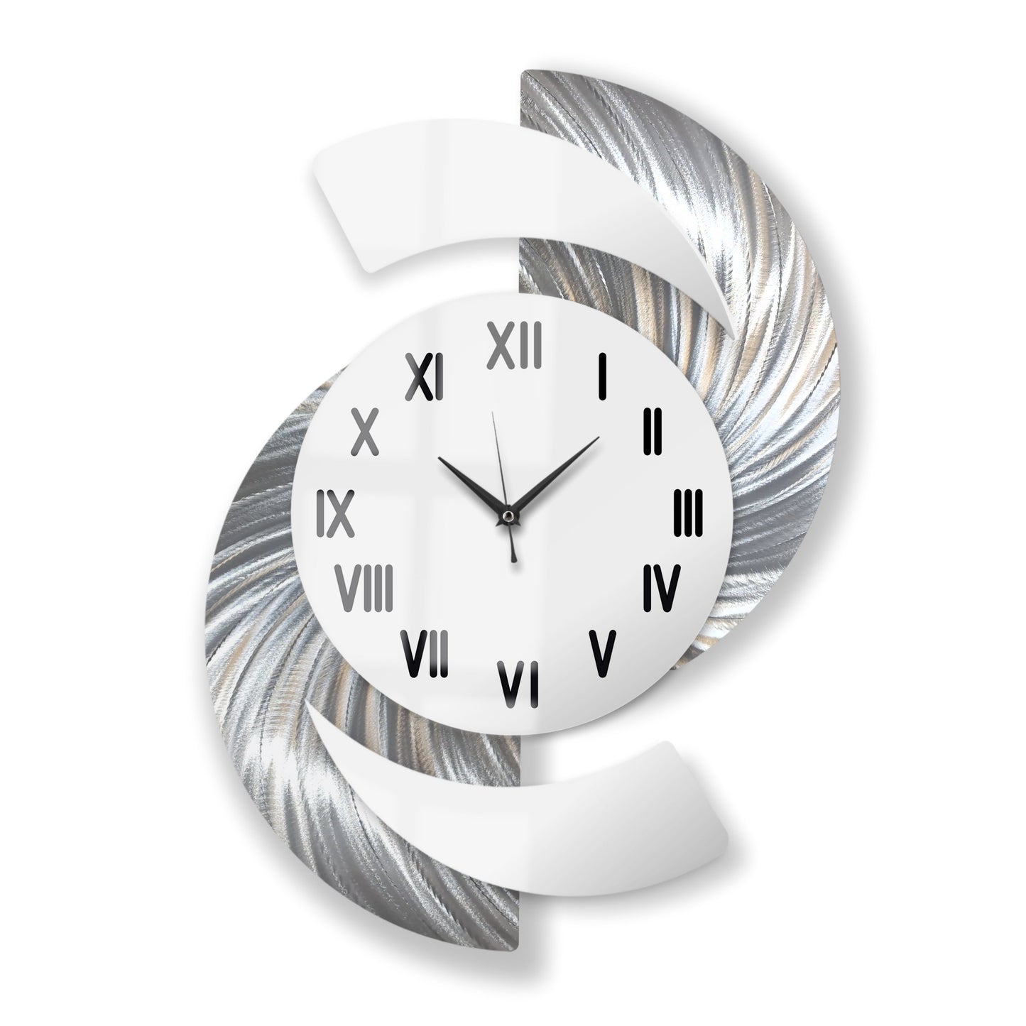 White & Silver Wall Clock Titled "Elliptical" - Modern Elements Metal Art - INV3999SL