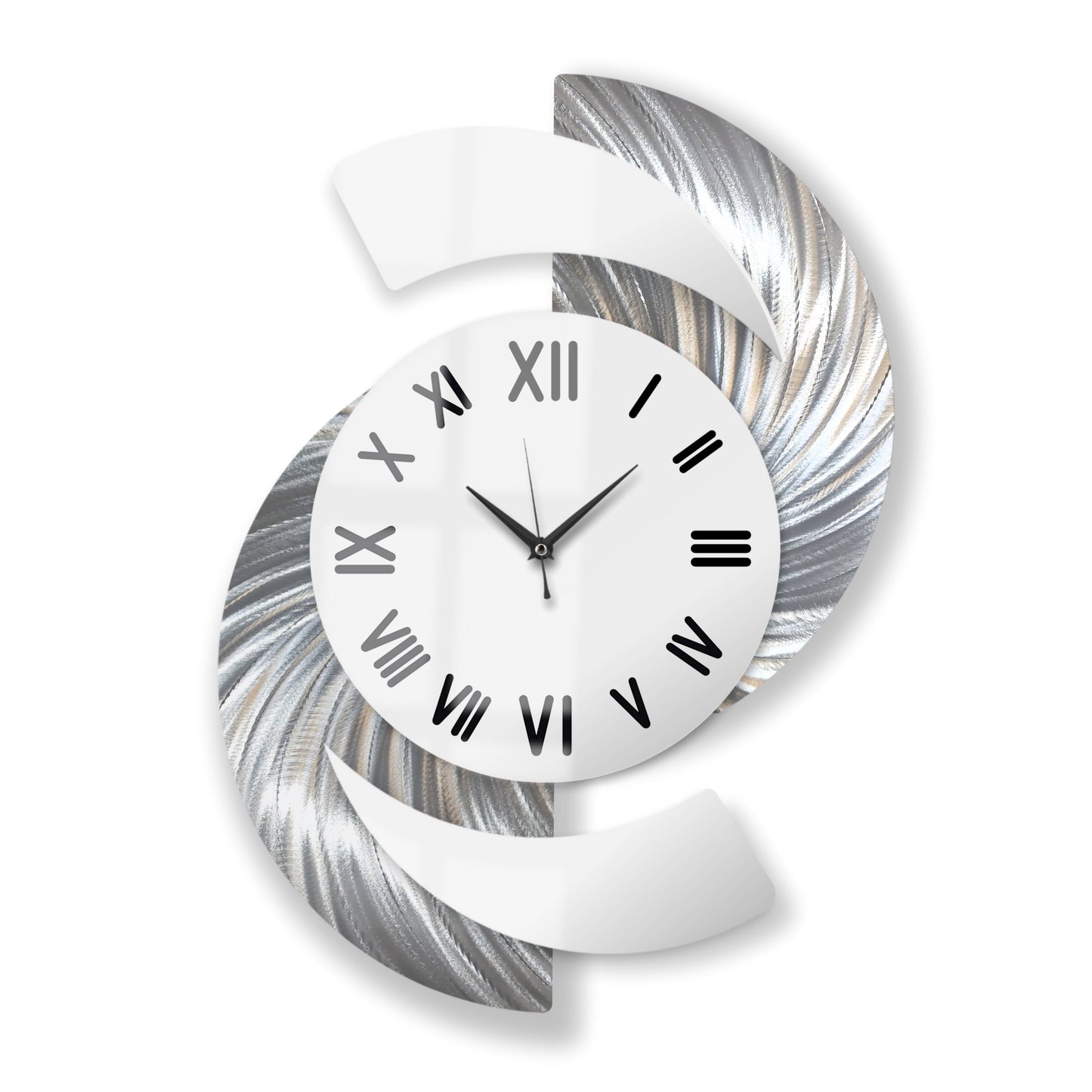 White & Silver Wall Clock Titled "Elliptical" - Modern Elements Metal Art - INV3999SL