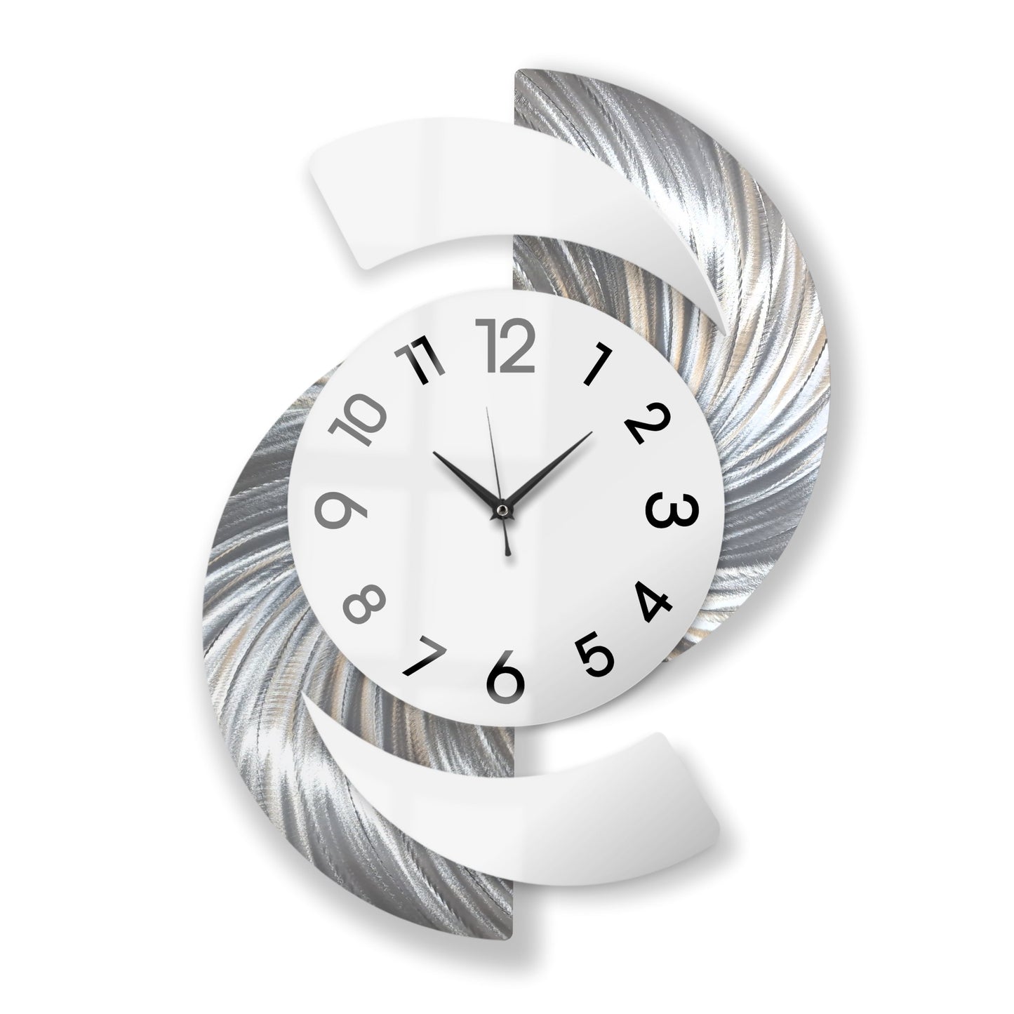 White & Silver Wall Clock Titled "Elliptical" - Modern Elements Metal Art - INV3999SL