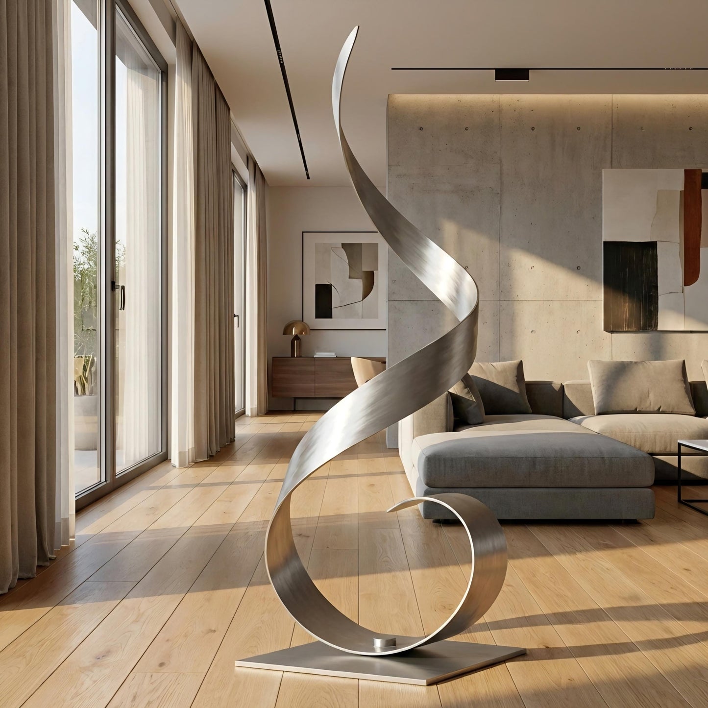 Abstract Metal Sculpture: Silver Handcrafted Luxury Modern Home Decor, Indoor, Outdoor
