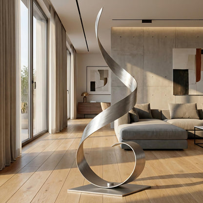 Abstract Metal Sculpture: Silver Handcrafted Luxury Modern Home Decor, Indoor, Outdoor