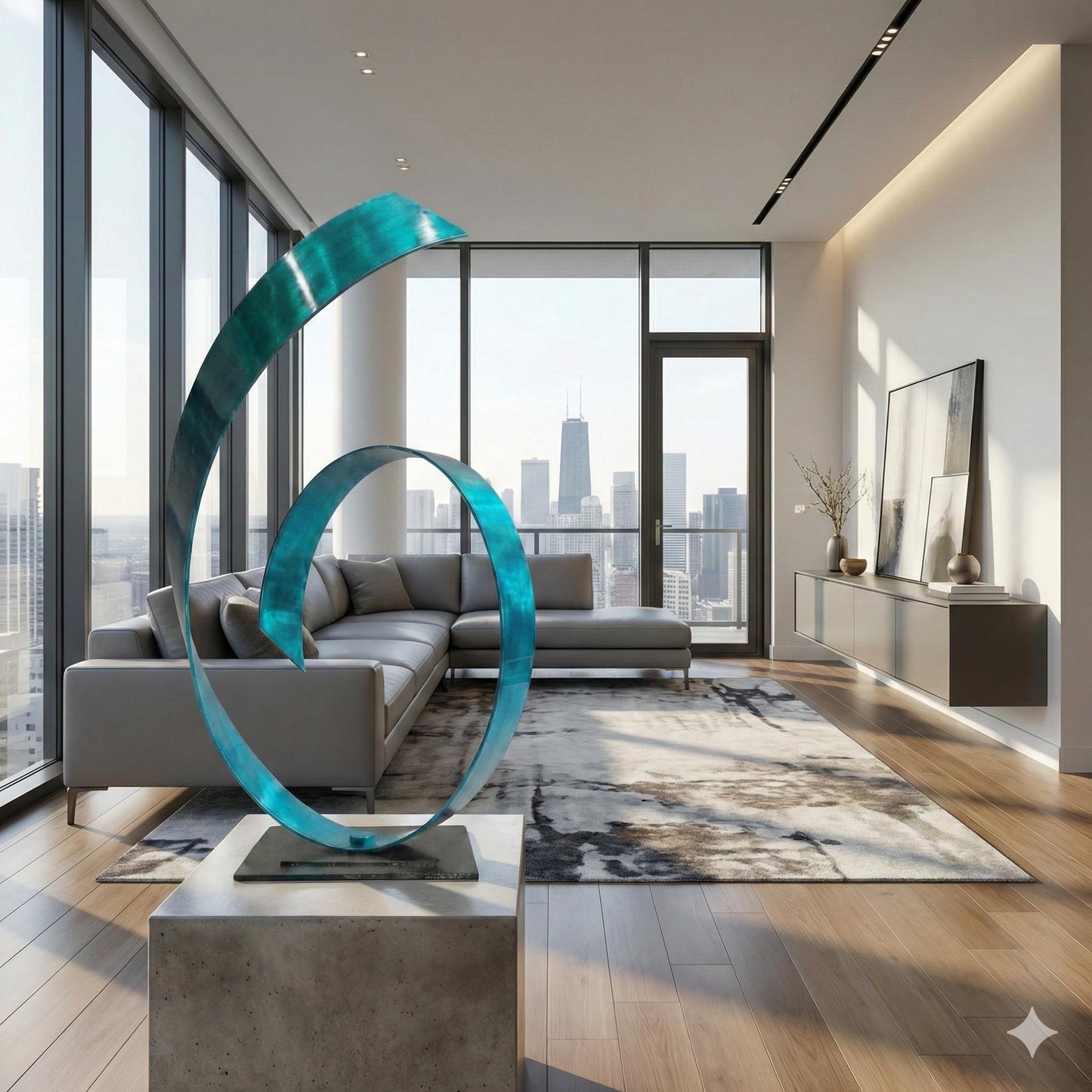 Teal Metal Sculpture: Contemporary Handcrafted Luxury Modern Decor