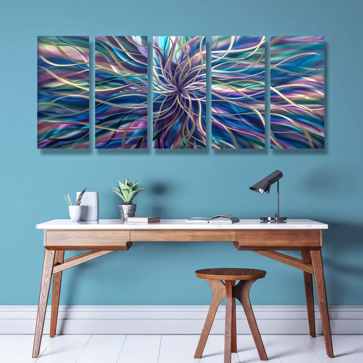 Modern Abstract Metal Wall Art Set - Unique 5-Piece Sculpture for Elegant Home Decor-Modern Elements Metal Art