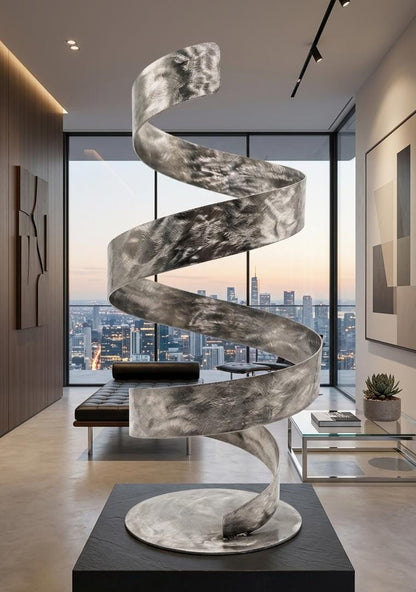 Metal Sculpture: Handcrafted Luxury Modern Art Swirling Indoor or Outdoor Decoration